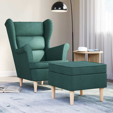 Fauteuil met voetenbankje stof donkergroen