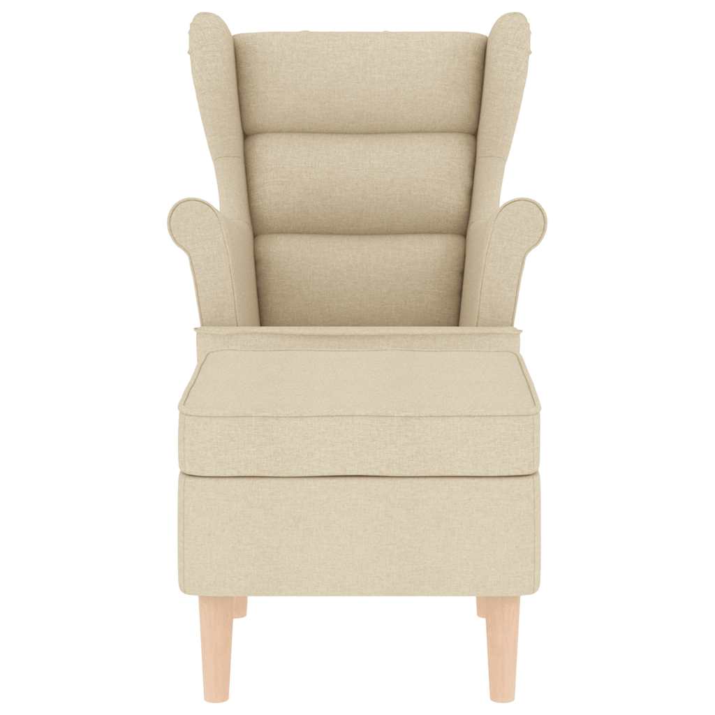 Fauteuil met voetenbankje stof crèmekleurig