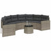 Tuinbank met tafel en kussens halfrond poly rattan grijs