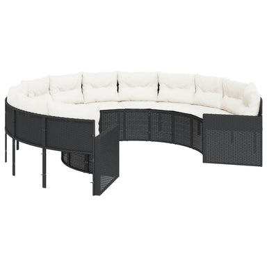 Tuinbank met kussens rond poly rattan zwart