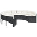 Tuinbank met kussens rond poly rattan zwart