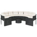 Tuinbank met tafel en kussens rond poly rattan zwart