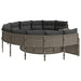 Tuinbank met tafel en kussens rond poly rattan grijs