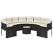 Tuinbank met tafel en kussens rond poly rattan zwart