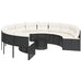 Tuinbank met tafel en kussens rond poly rattan zwart