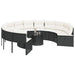 Tuinbank met tafel en kussens rond poly rattan zwart