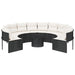 Tuinbank met tafel en kussens rond poly rattan zwart