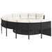 Tuinbank met tafel en kussens rond poly rattan zwart