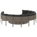 Tuinbank met tafel en kussens rond poly rattan grijs