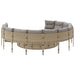 Tuinbank met tafel en kussens rond poly rattan beige
