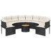 Tuinbank met tafel en kussens rond poly rattan zwart