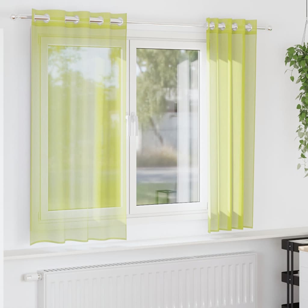 Gordijnen voile met doorvoertules 2 st 140x175 cm appelgroen