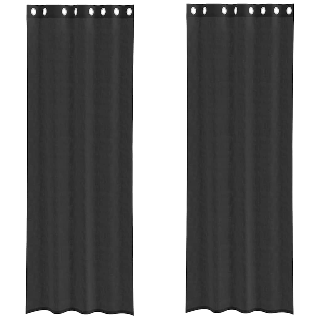 Gordijnen voile met doorvoertules 2 st 140x260 cm zwart