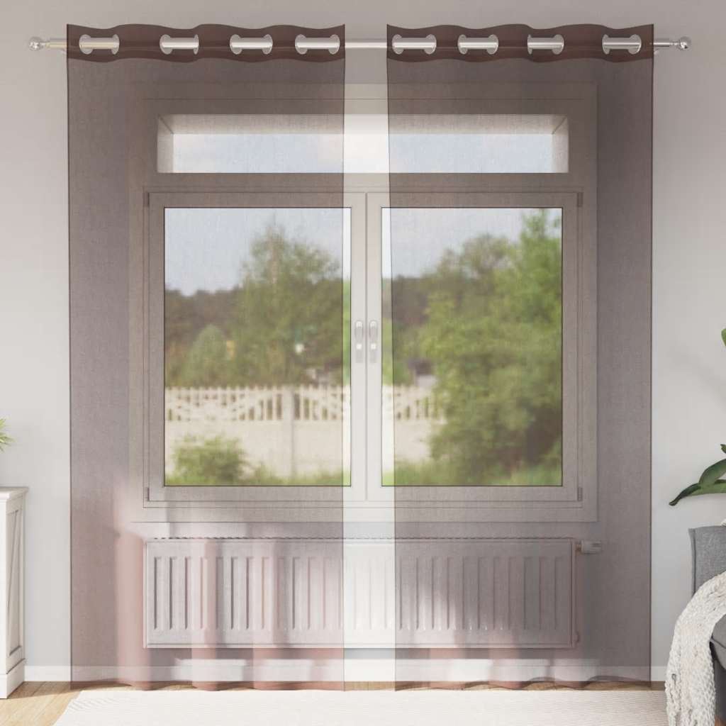 Gordijnen voile met doorvoertules 2 st 140x225 cm bruin