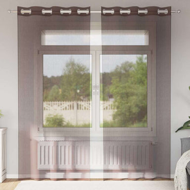 Gordijnen Voile met doorvoertules 2 st 140x245 cm bruin