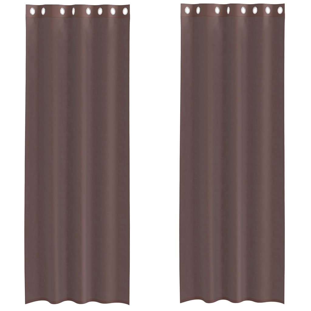 Gordijnen voile met doorvoertules 2 st 140x260 cm bruin
