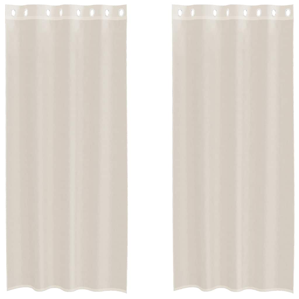 Gordijnen voile met doorvoertules 2 st 140x225 cm crèmekleurig