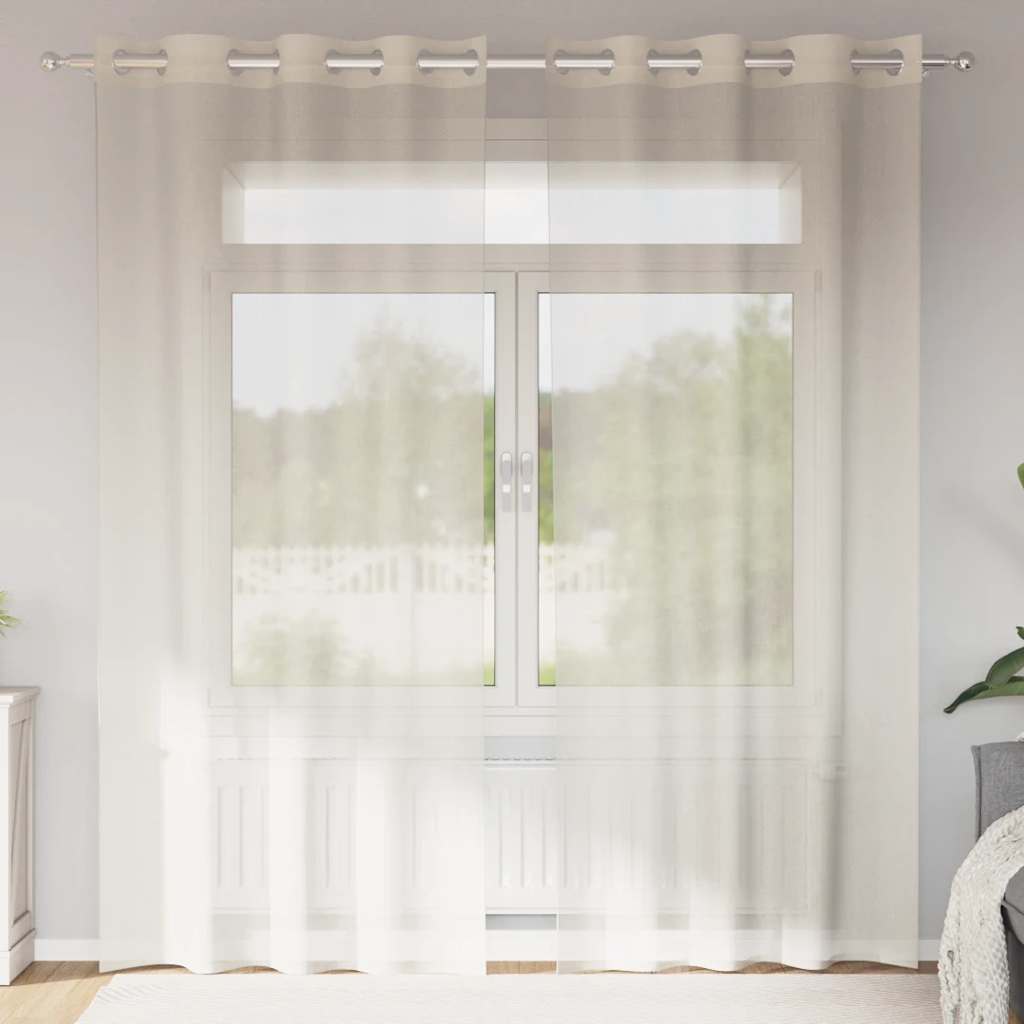 Gordijnen voile met doorvoertules 2 st 140x225 cm crèmekleurig