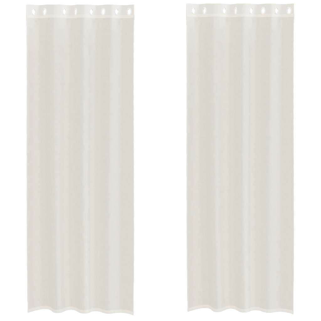 Gordijnen voile met doorvoertules 2 st 140x260 cm crèmekleurig