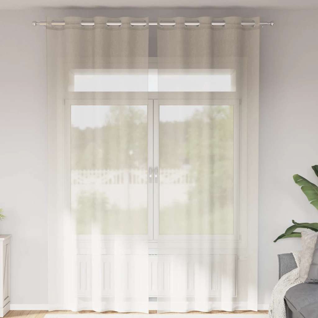 Gordijnen voile met doorvoertules 2 st 140x260 cm crèmekleurig