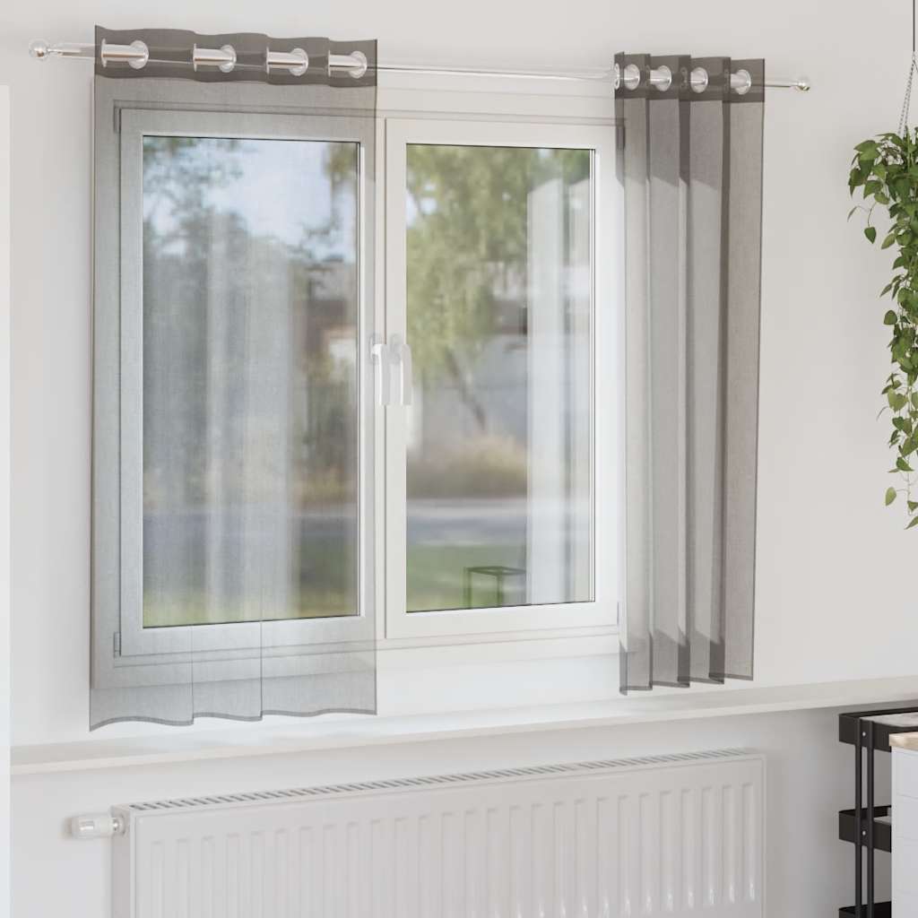 Gordijnen voile met doorvoertules 2 st 140x175 cm donkergrijs