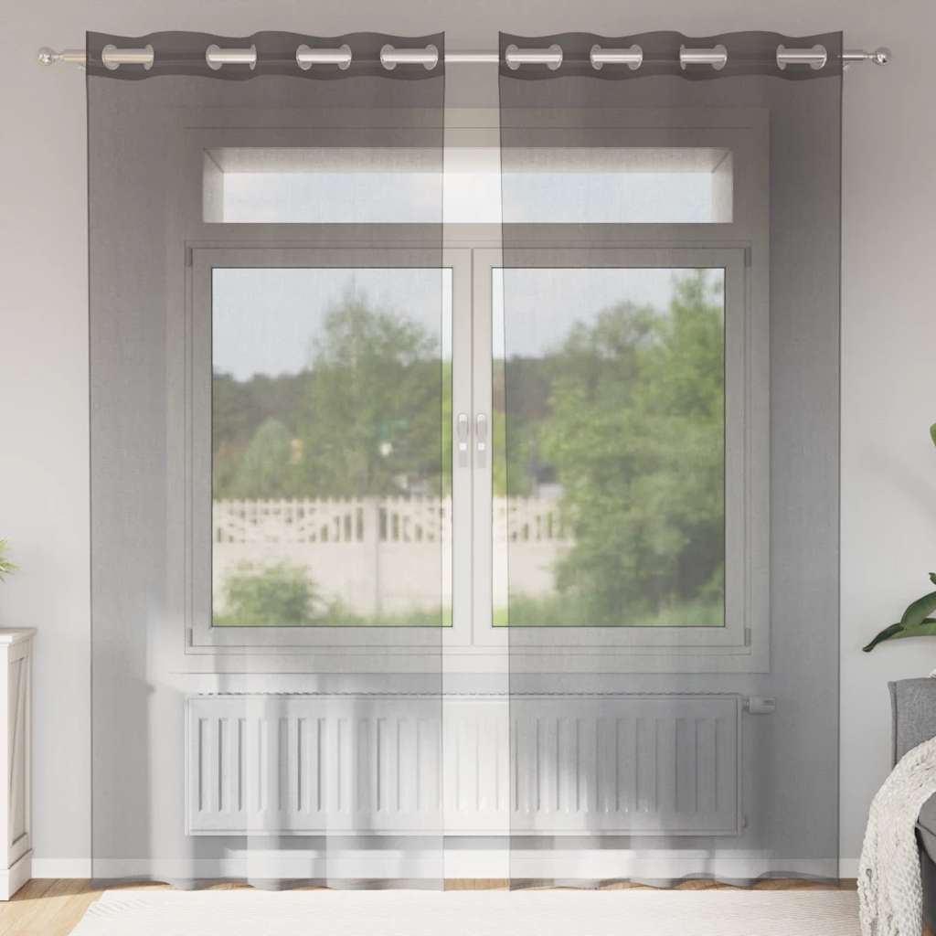 Gordijnen voile met doorvoertules 2 st 140x225 cm donkergrijs