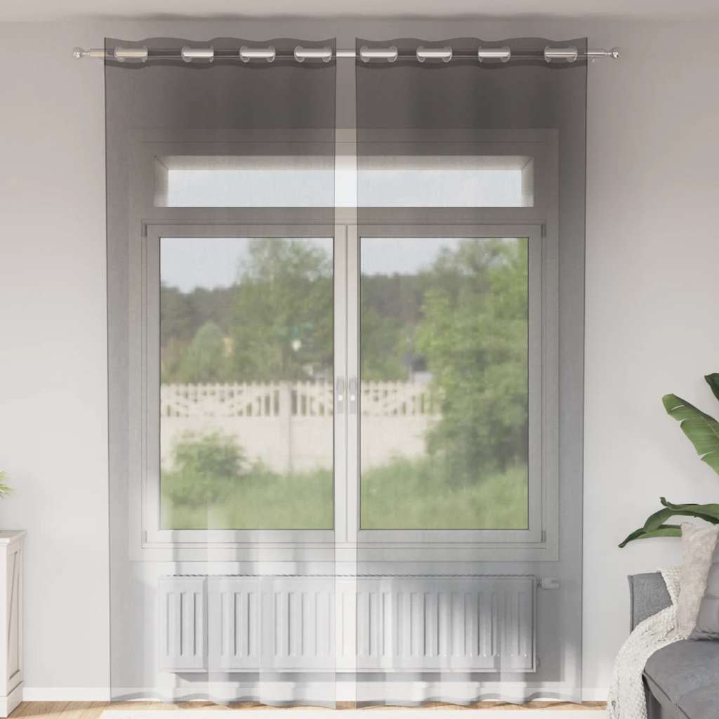 Gordijnen voile met doorvoertules 2 st 140x260 cm donkergrijs