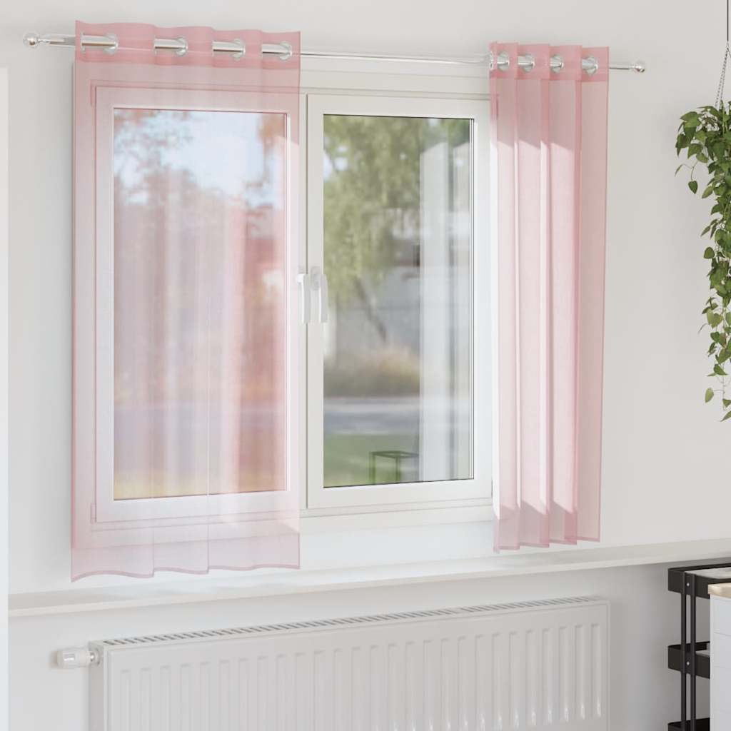 Gordijnen voile met doorvoertules 2 st 140x140 cm lichtroze