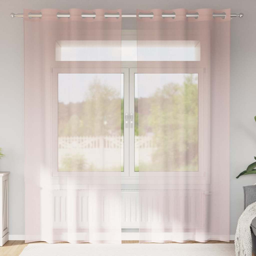 Gordijnen voile met doorvoertules 2 st 140x225 cm lichtroze