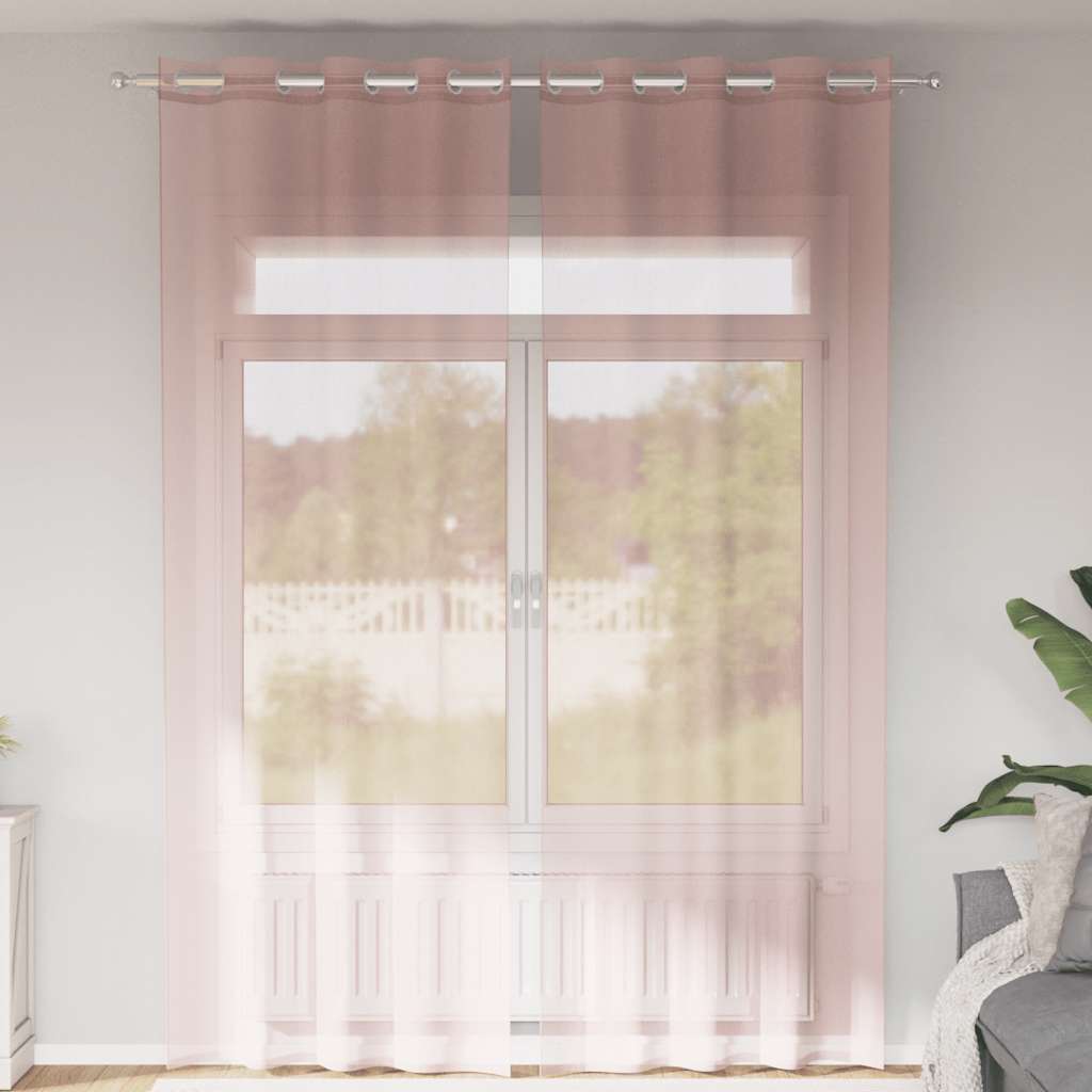 Gordijnen voile met doorvoertules 2 st 140x260 cm lichtroze