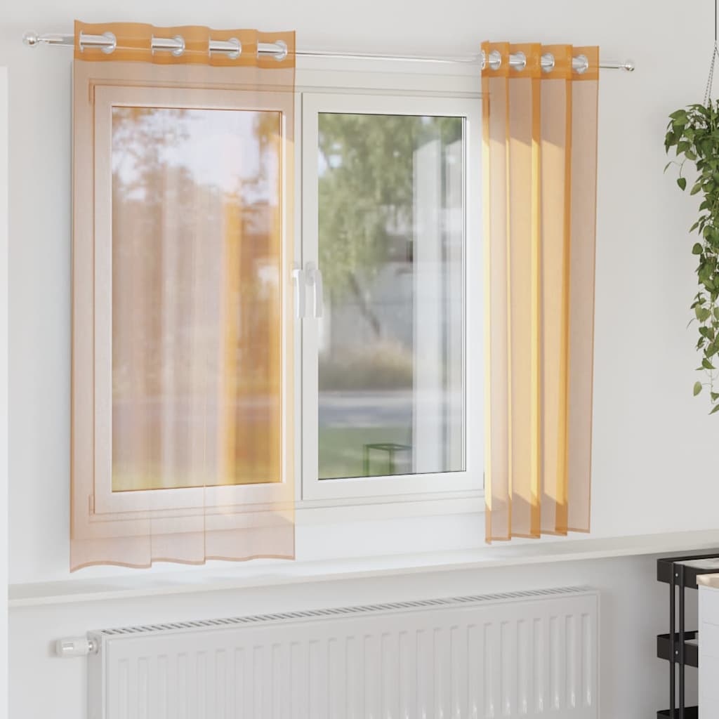 Gordijnen Voile met doorvoertules 2 st 140x175 cm oranje