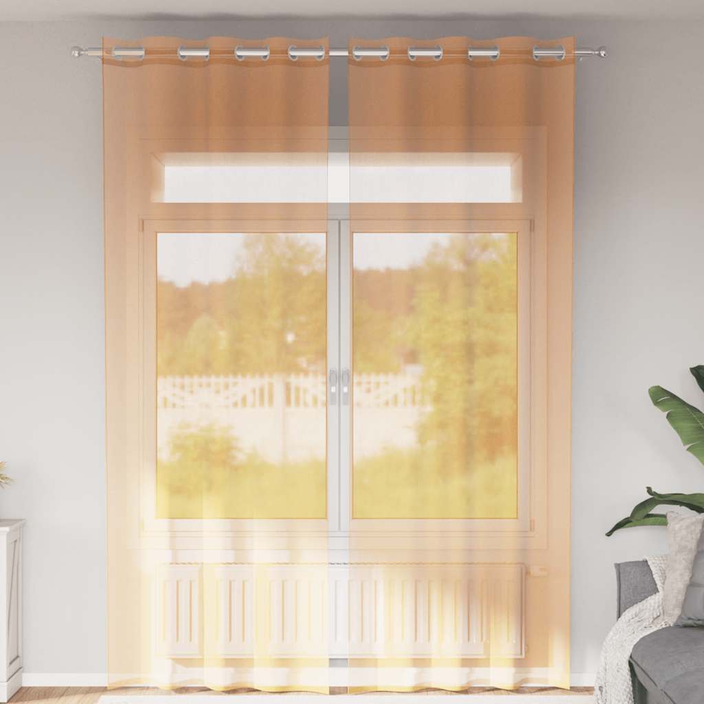 Gordijnen voile met doorvoertules 2 st 140x260 cm oranje