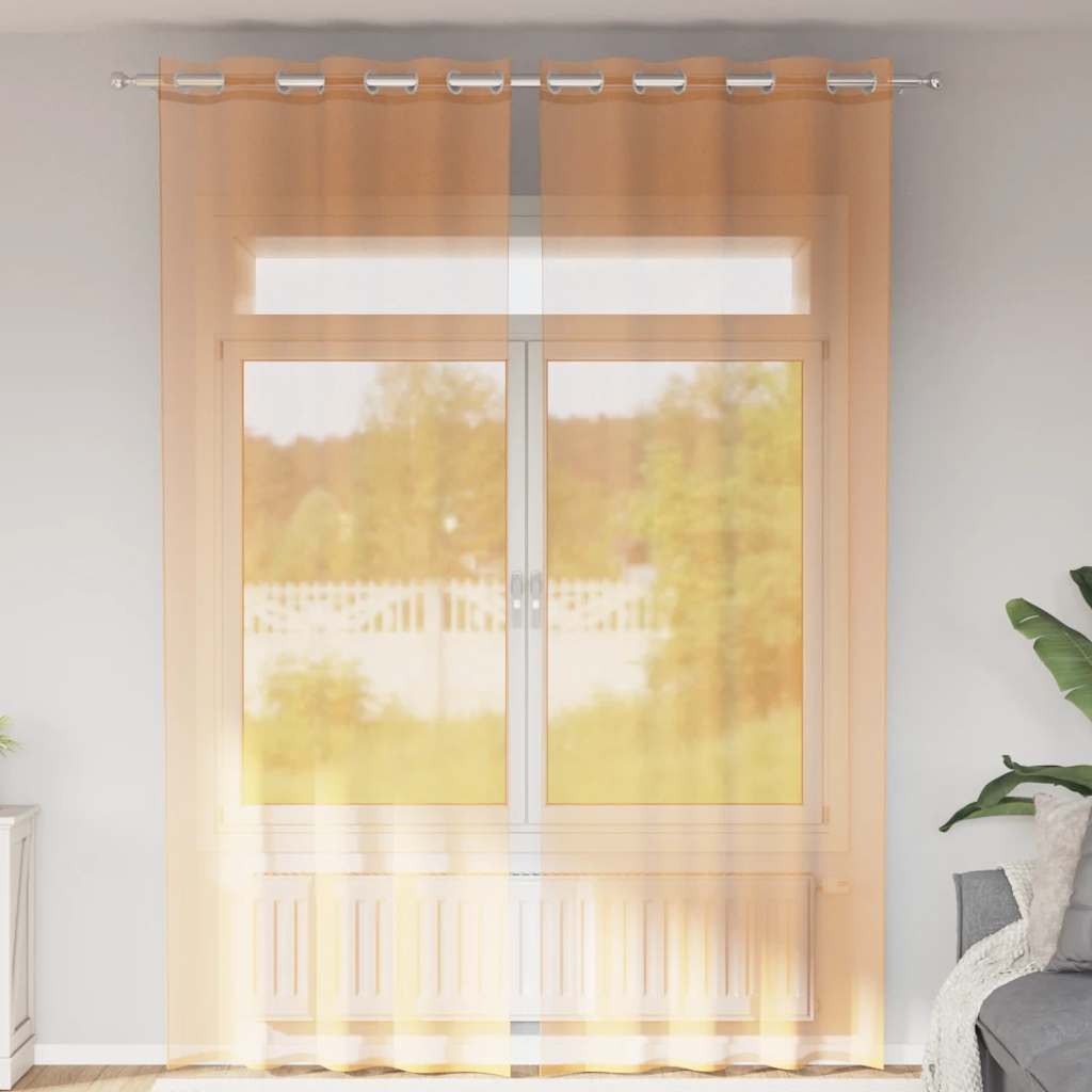 Gordijnen voile met doorvoertules 2 st 140x300 cm oranje