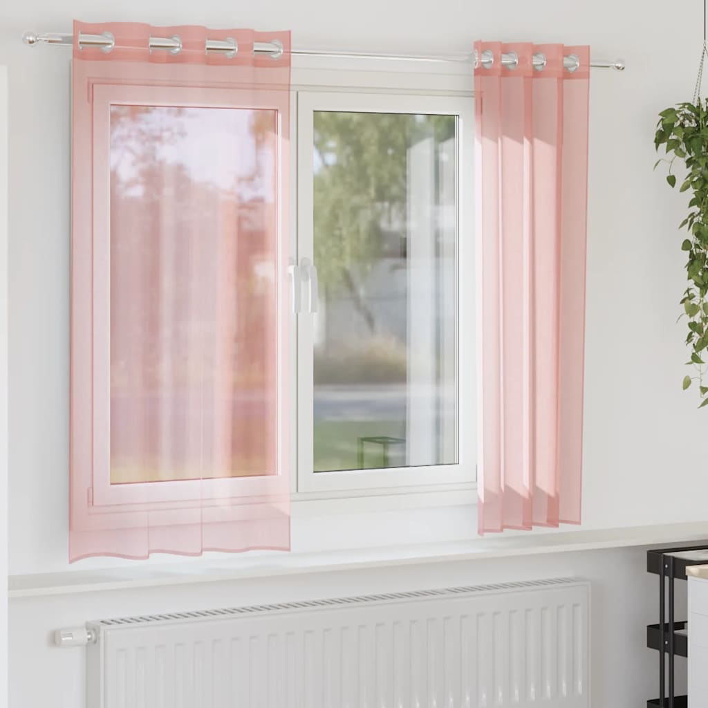 Gordijnen voile met doorvoertules 2 st 140x140 cm roze