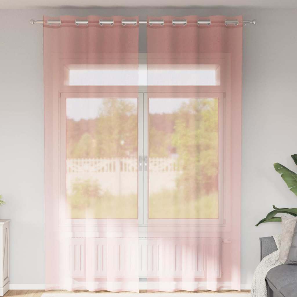Gordijnen Voile met doorvoertules 2 st 140x260 cm roze
