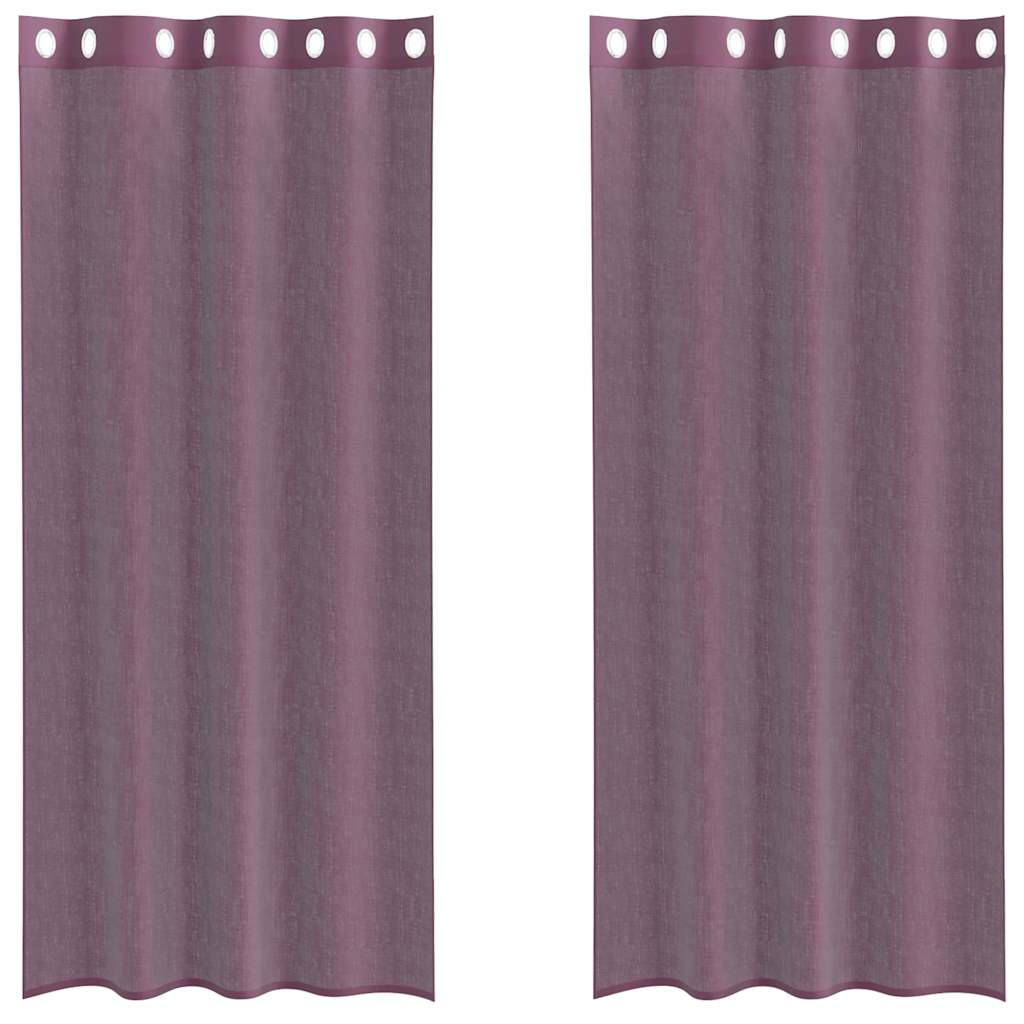 Gordijnen voile met doorvoertules 2 st 140x225 cm paars