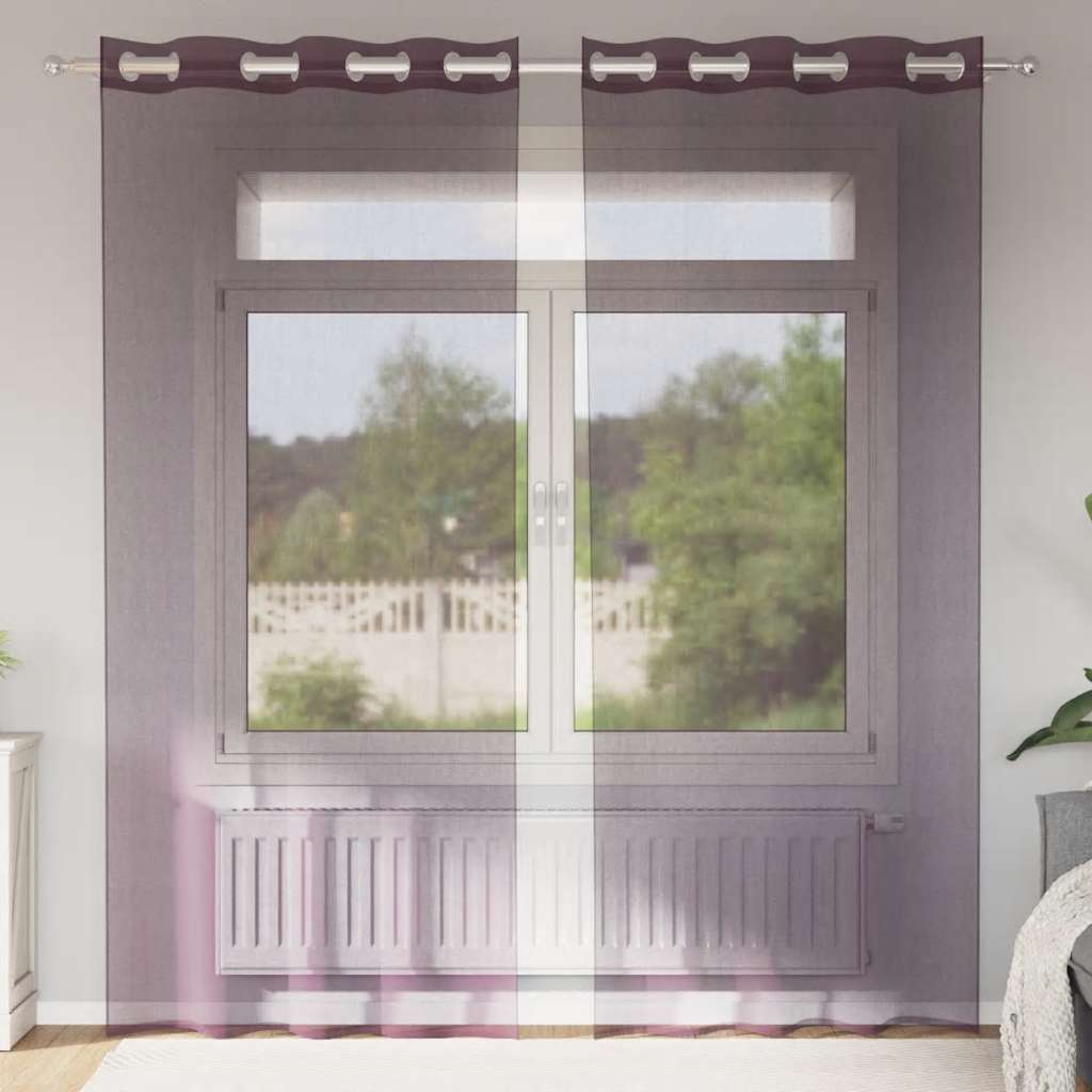 Gordijnen voile met doorvoertules 2 st 140x225 cm paars