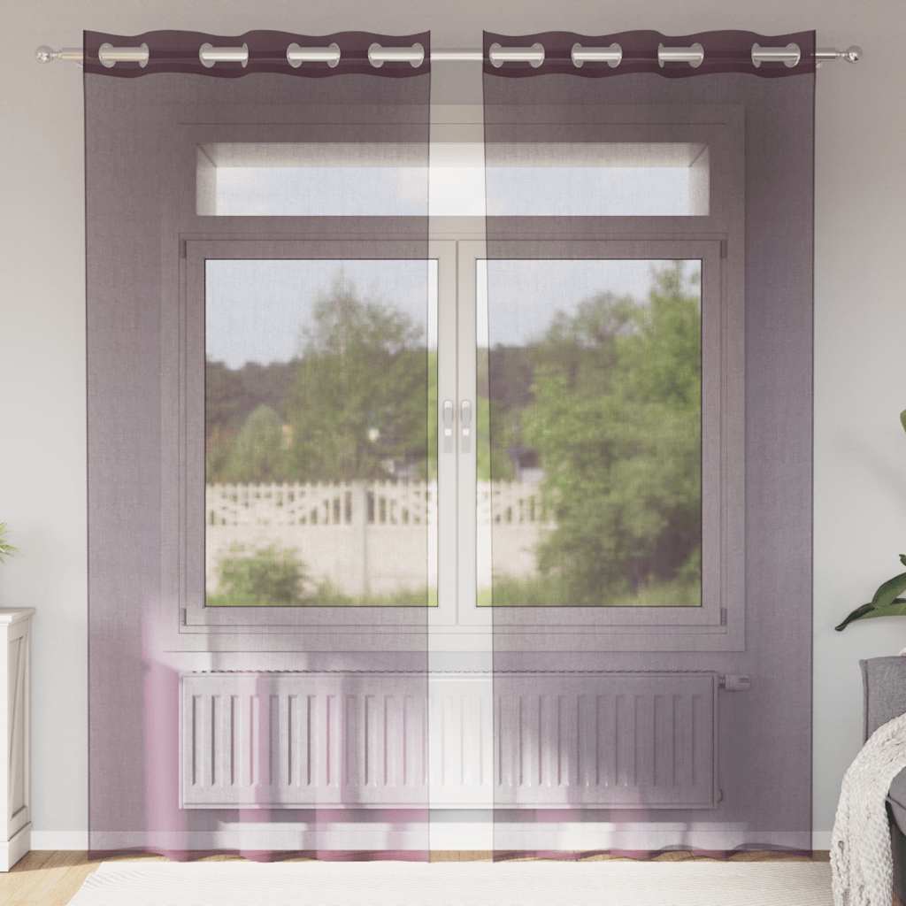 Gordijnen voile met doorvoertules 2 st 140x245 cm paars