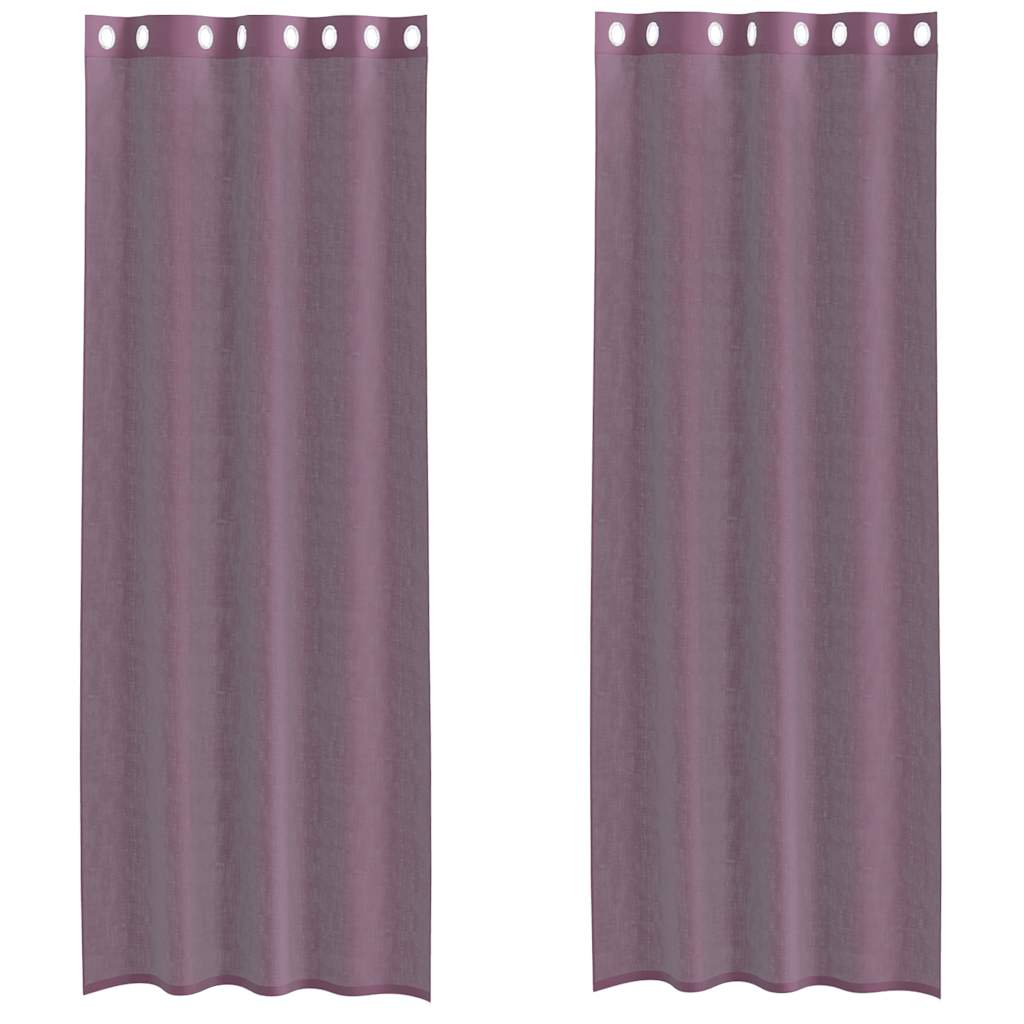 Gordijnen voile met doorvoertules 2 st paars 140x260 cm