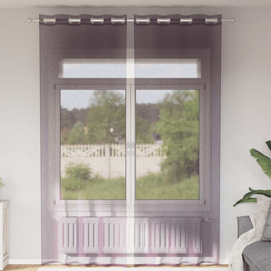 Gordijnen voile met doorvoertules 2 st paars 140x260 cm