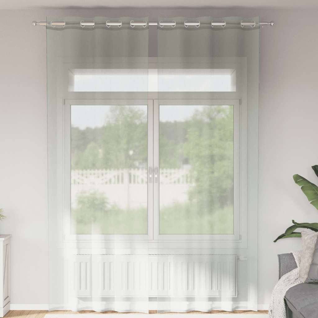 Gordijnen voile met doorvoertules 2 st 140x260 cm lichtgrijs