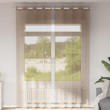 Gordijnen voile met doorvoertules 2 st lichtbruin
