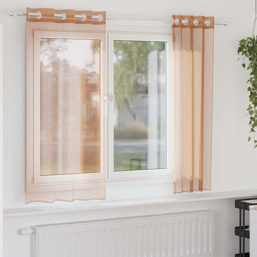 Gordijnen voile met doorvoertules 2 st terracotta