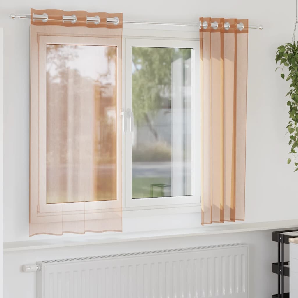 Gordijnen voile met doorvoertules 2 st terracotta