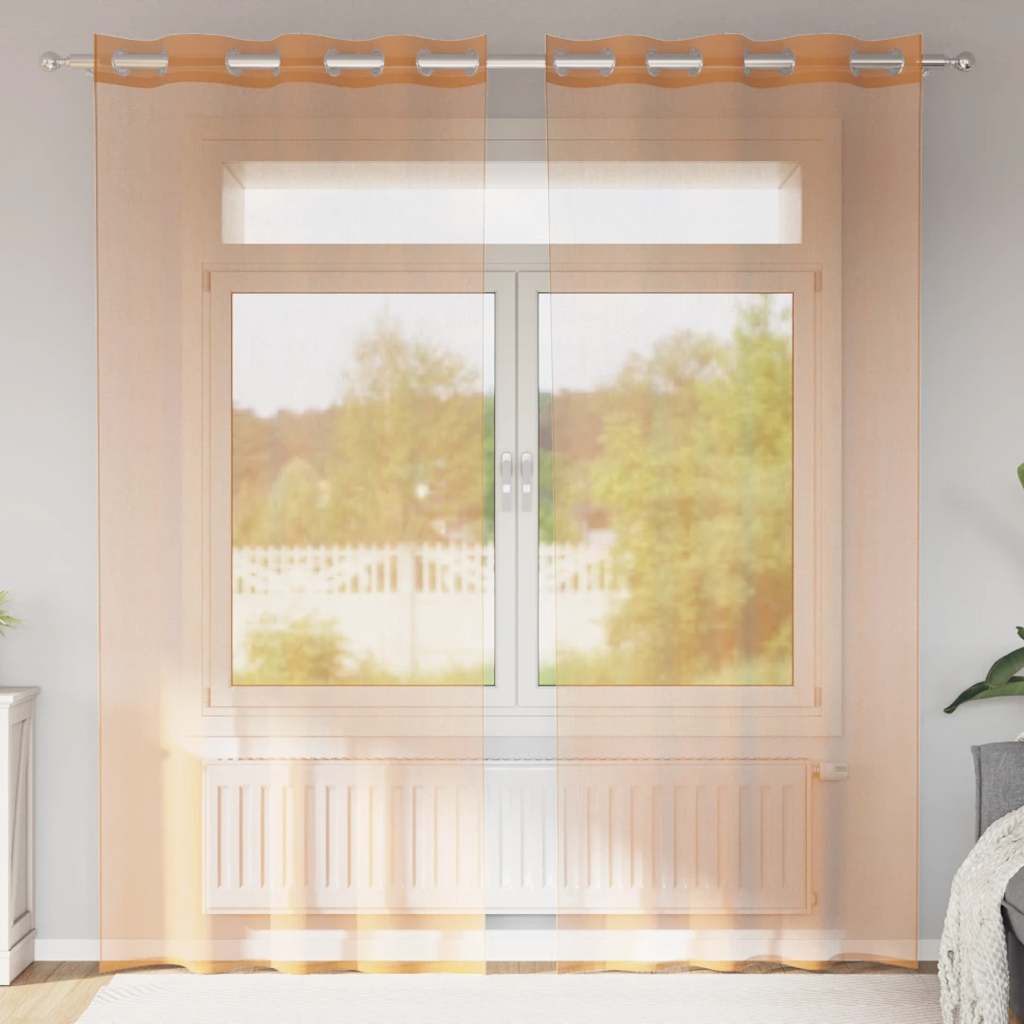 Gordijnen voile met doorvoertules 2 st terracotta