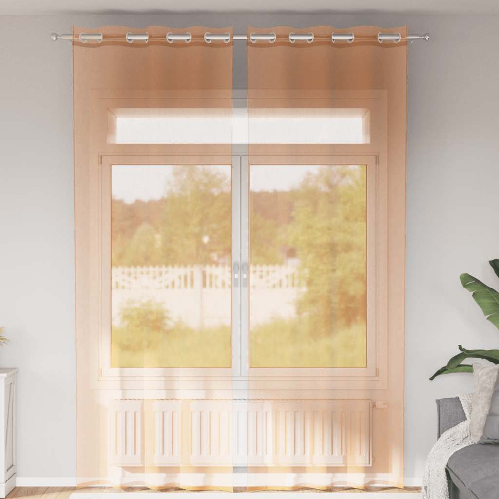 Gordijnen voile met doorvoertules 2 st terracotta