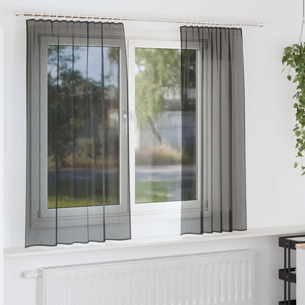 Gordijnen voile met roedezakken 2 st zwart
