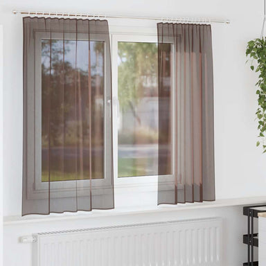 Gordijnen voile met roedezakken 2 st bruin