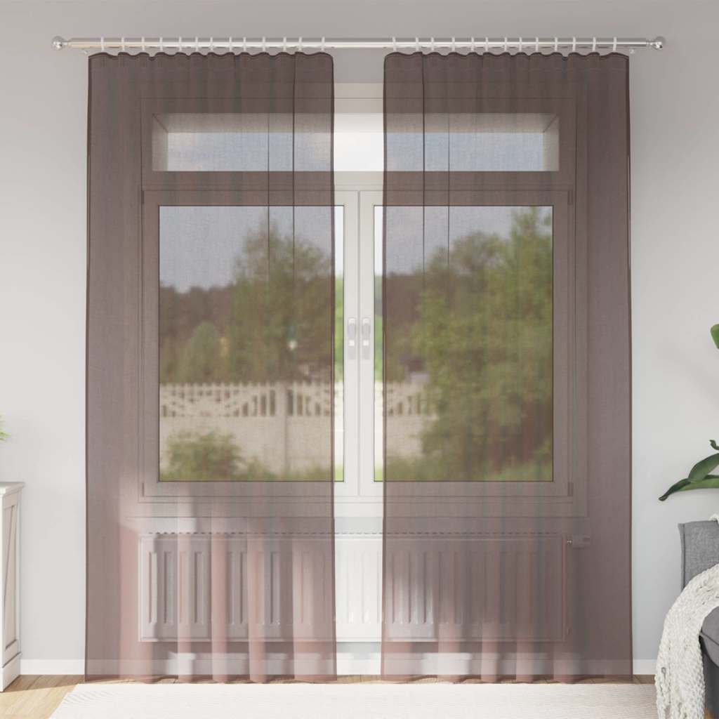 Gordijnen voile met roedezakken 2 st bruin