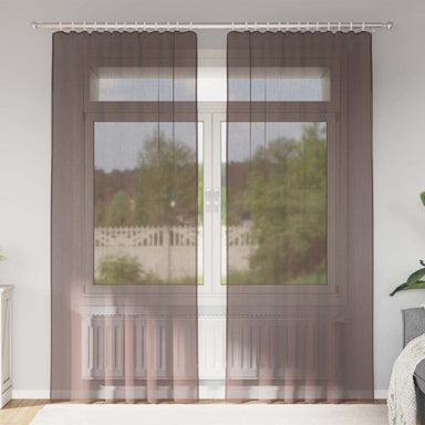 Gordijnen voile met roedezakken 2 st bruin